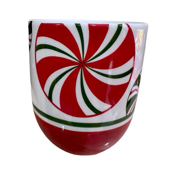 Set of 2 Vintage Pier 1 Hand Painted Red White Green 'CANDY CANE' Coffee Tea Mug - Picture 14 of 16